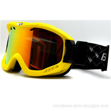 Adult Yellow Mirrored Double Lens Ski Goggles For Women , CE and FDA Certificate